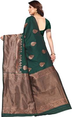 Green silk blend banarasi saree with unstitched blouse piece 3