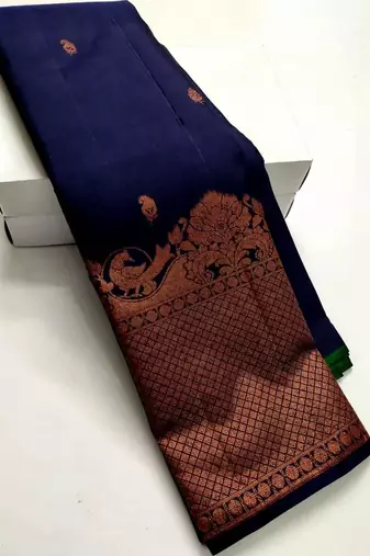 Blue pink silk blend banarasi saree with unstitched blouse piece