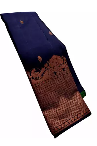 Blue pink silk blend banarasi saree with unstitched blouse piece