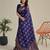 Blue soft silk blend banarasi jacuard work designer party wear saree with unstitched blouse piece