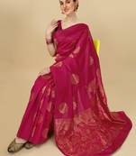 Pink soft silk blend banarasi jacuard work designer party wear saree with unstitched blouse piece