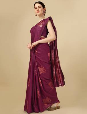 Purple silk blend banarasi saree with unstitched blouse piece 3