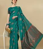 Rama soft silk blend banarasi jacuard work designer party wear saree with unstitched blouse piece