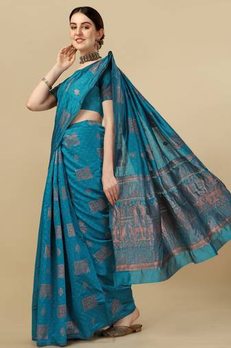 Rama soft silk blend banarasi jacuard work designer party wear saree with unstitched blouse piece