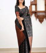 Black soft silk blend banarasi jacuard work designer party wear saree with unstitched blouse piece