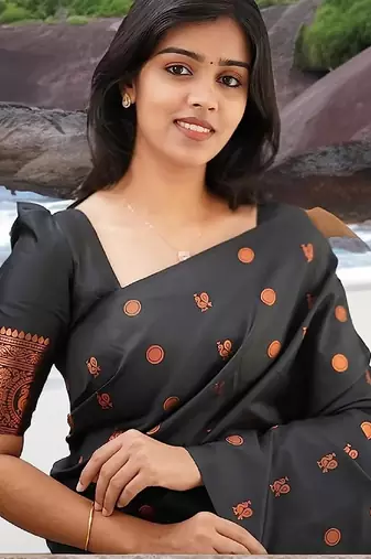 Black silk blend banarasi saree with unstitched blouse piece