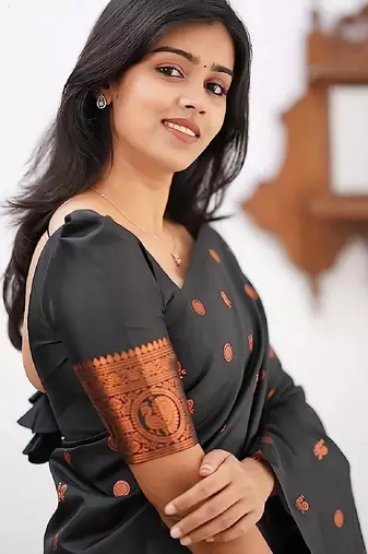 Black silk blend banarasi saree with unstitched blouse piece