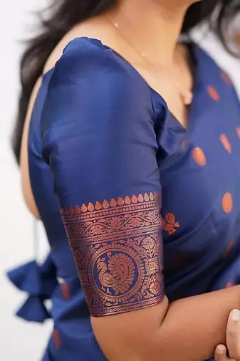 Blue silk blend banarasi saree with unstitched blouse piece