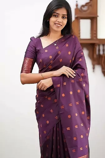 Wine soft silk blend banarasi jacuard work designer party wear saree with unstitched blouse piece