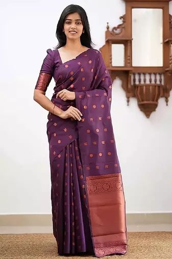 Wine silk blend banarasi saree with unstitched blouse piece