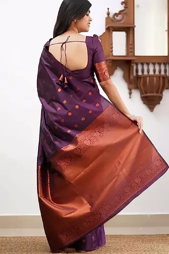 Wine silk blend banarasi saree with unstitched blouse piece