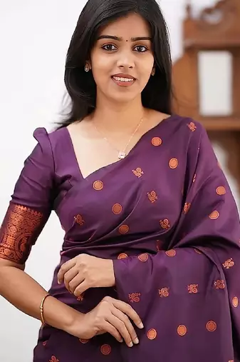Wine silk blend banarasi saree with unstitched blouse piece
