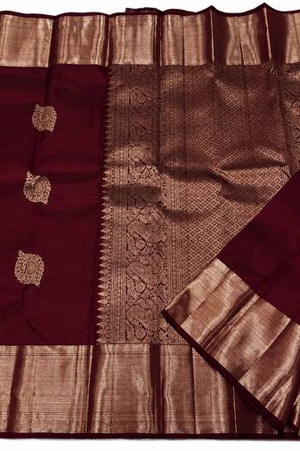 Maroon soft silk blend banarasi jacuard work designer party wear saree with unstitched blouse piece