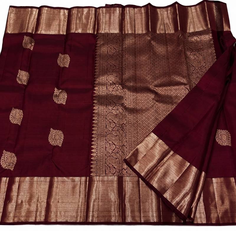 Maroon soft silk blend banarasi jacuard work designer party wear saree with unstitched blouse piece