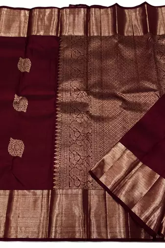 Maroon soft silk blend banarasi jacuard work designer party wear saree with unstitched blouse piece