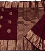 Maroon silk blend banarasi saree with unstitched blouse piece