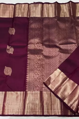 Wine soft silk blend banarasi jacuard work designer party wear saree with unstitched blouse piece