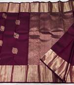 Wine soft silk blend banarasi jacuard work designer party wear saree with unstitched blouse piece