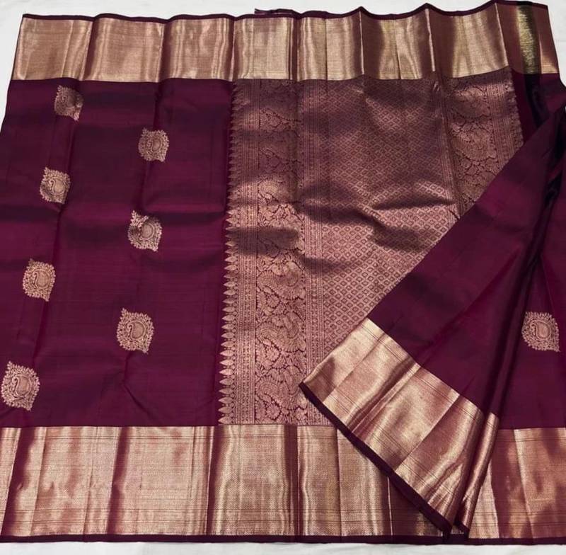 Wine soft silk blend banarasi jacuard work designer party wear saree with unstitched blouse piece