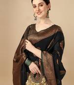 Black soft silk blend banarasi jacuard work designer party wear saree with unstitched blouse piece
