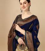 Blue soft silk blend banarasi jacuard work designer party wear saree with unstitched blouse piece