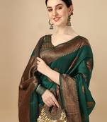 Green soft silk blend banarasi jacuard work designer party wear saree with unstitched blouse piece