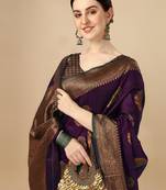 Wine soft silk blend banarasi jacuard work designer party wear saree with unstitched blouse piece