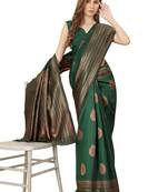Green soft silk blend banarasi jacuard work designer party wear saree with unstitched blouse piece