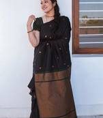 Black soft silk blend banarasi jacuard work designer party wear saree with unstitched blouse piece