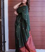 Green maroon soft silk blend banarasi jacuard work designer party wear saree with unstitched blouse piece