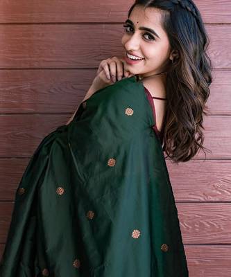 Green maroon silk blend banarasi saree with unstitched blouse piece 5