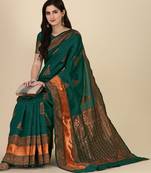Green soft silk blend banarasi jacuard work designer party wear saree with unstitched blouse piece