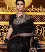 Black soft silk blend banarasi jacuard work designer party wear saree with unstitched blouse piece
