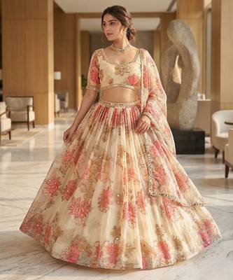 Light Yellow Floral Embroidered Taby Silk Lehenga 1