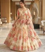 Light Yellow Floral Embroidered Taby Silk Lehenga