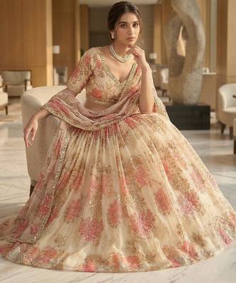 Light Yellow Floral Embroidered Taby Silk Lehenga 2