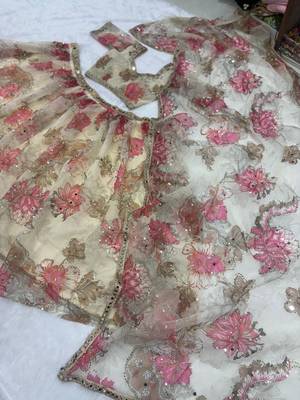 Light Yellow Floral Embroidered Taby Silk Lehenga 3