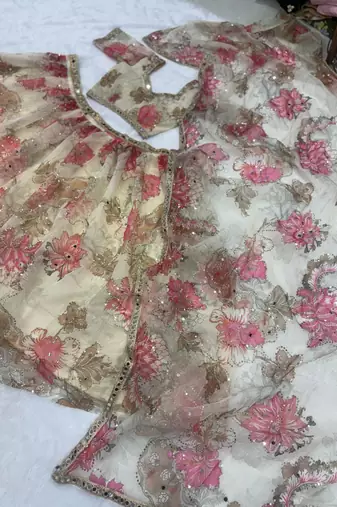 Light Yellow Floral Embroidered Taby Silk Lehenga