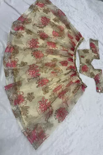 Light Yellow Floral Embroidered Taby Silk Lehenga