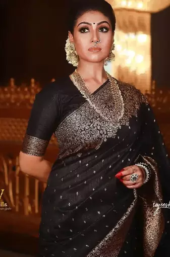 Black soft silk blend banarasi jacuard work designer party wear saree with unstitched blouse piece