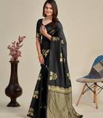 Black soft silk blend banarasi jacuard work designer party wear saree with unstitched blouse piece