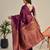 Purple soft silk blend banarasi jacuard work designer party wear saree with unstitched blouse piece