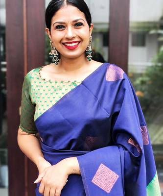 Blue green silk blend banarasi saree with unstitched blouse piece 1