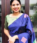 Blue green soft silk blend banarasi jacuard work designer party wear saree with unstitched blouse piece