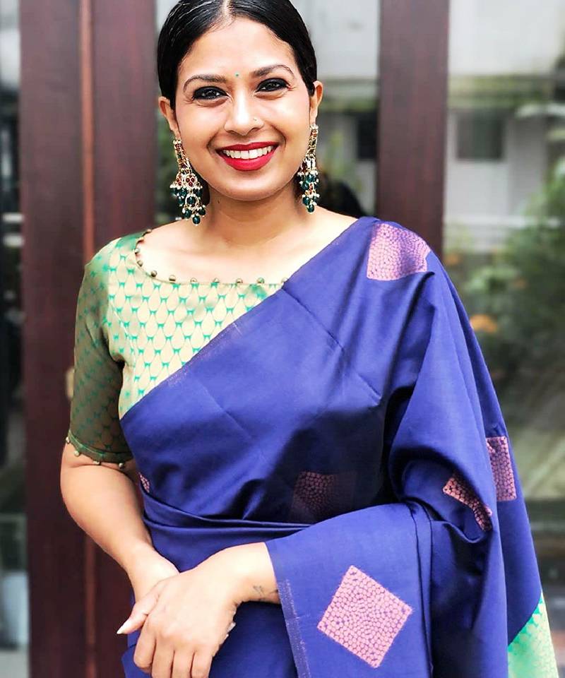 Blue green soft silk blend banarasi jacuard work designer party wear saree with unstitched blouse piece