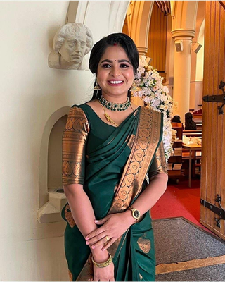 Green silk blend banarasi saree with unstitched blouse piece 1