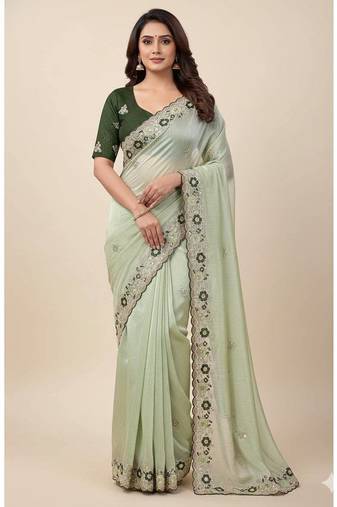 light green embroidery work organza saree