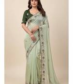 light green embroidery work organza saree