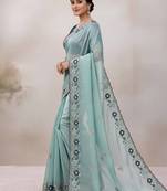 sky blue embroidery work organza saree