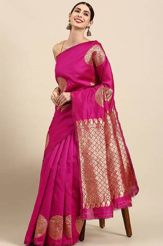 Pink soft silk blend banarasi jacuard work designer party wear saree with unstitched blouse piece